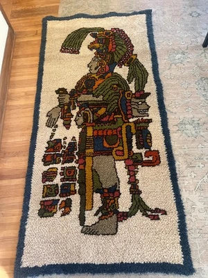 Alfombra de lana peluda colgante vintage figura multicolor única 80" x 38" Foto 1 de 4