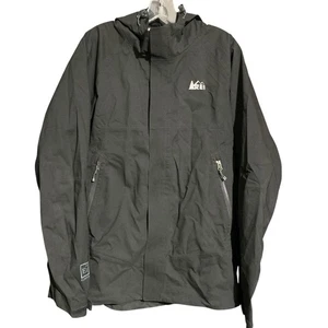 REI E1 Elements Jacket Black Full Zip Hooded Rain Waterproof Outdoor - Picture 1 of 9
