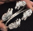 Pair Of New Dragon Head Handmade West Indian Sterling Silver Bangles. Unisex