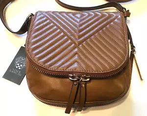 Borsa a tracolla Vince Camuto Bailey M/L pelle trapuntata rum scuro borsa da sella NUOVA - Foto 1 di 14