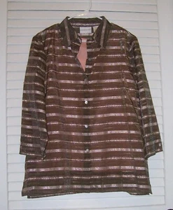 ALFRED DUNNER 2PC BROWN/SHIMMEMR WHITE W/ PEACH TANK 16/XL NWOT - Picture 1 of 2