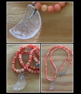 Navajo Angel Skin Bamboo Coral Sterling Silver Rock Crystal Moon Necklace - Picture 1 of 8