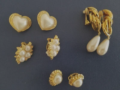Набор из 4 пар золотистый жемчуг зажим на серьги - Изображение 1 из 2