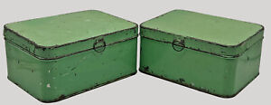 Vintage Pair of Green Storage Tins Approx 19 x 14 x 9 cms - Food Sweets Craft
