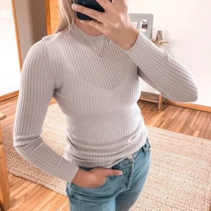 M.M. Lafleur 100% Merino Wool Lavender Mock Neck Ribbed Lightweight Knit Sweater - Picture 1 of 7