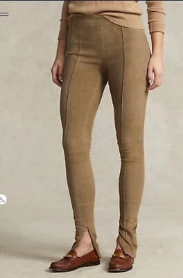 $998 Polo Ralph Lauren Womens RL Lamb Suede Taupe Leggings Skinny Pants SZ.M NWT - Image 1 of 4