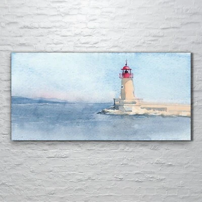Glasbilder Wandbild Druck auf Glas 120x60 Leuchtturm Gebäude Meer Skizze - Bild 1 von 4