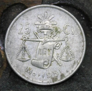 1951 Mexico 25 Centavos - Picture 1 of 2