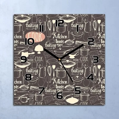 Horloge Murale En Verre moderne Sombre Set pots casseroles 30x30 - Photo 1/4