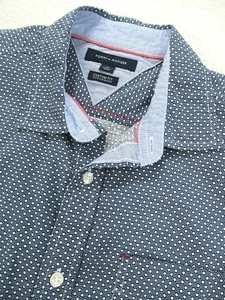 Tommy Hilfiger Mens Medium Shirt Custom Fit Long Slv Geometric Print Dots Blue - Picture 1 of 8