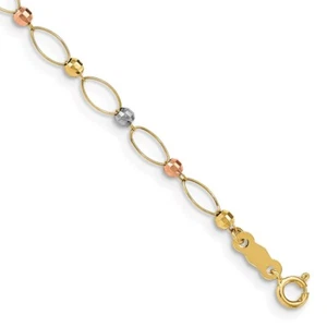 14K Tri-color Gold Oval Link Tri-color Gold Mirror Beads Bracelet 1.01g for Mom - Picture 1 of 1