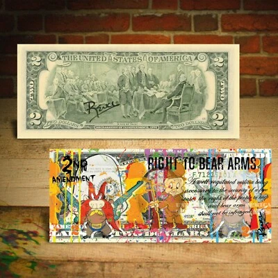 2nd Amendment Right to Arms $2 Bill SIGNED by Rency - ELMER FUDD & YOSEMITE SAM - Image 1 of 3