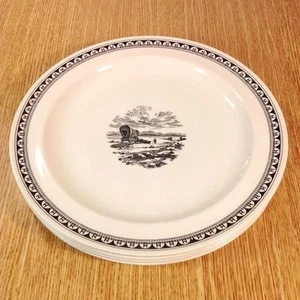 WEDGWOOD Kansas City Service WESTERN COVERED WAGON 10" Dinner Plates (4) *MINT* - Picture 1 of 3