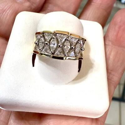 Wide Natural Diamond Band 1ct tw Marquise & Trilliant 14K 5.9 gm Size 6.5 - Image 1 of 4