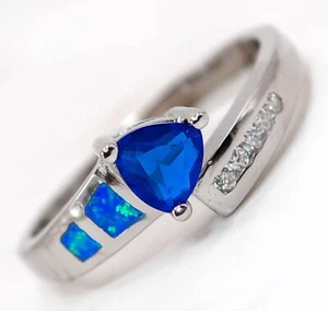 Anillo de plata de ley 925 con incrustaciones de ópalo australiano y zafiro tratado de 1 quilate talla 6 AT4 - Imagen 1 de 3