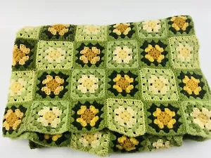 Coperta vintage lana GRANNY SQUARE afgana lancio uncinetto anni 70 60 verde oliva sopracciglia - Foto 1 di 19