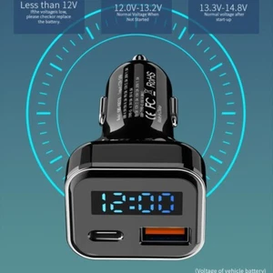 Adaptador Cargador Coche USB-C, Adaptador Encendedor 30W Voltímetro Carga Rápida - Imagen 1 de 6