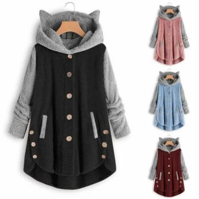 Coat Outwear Jacket Fluffy Teddy Bear Tops Fleece Hooded Hoodie Sweatshirt Women - Image 1 of 4
