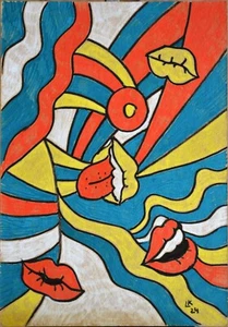 OOAK Pop Art Lips and Eyes 12x9 Signed Original Bold Surreal Acrylic Wall Art - Picture 1 of 3