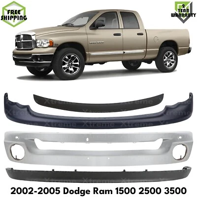 Front Bumper Chrome & Bumper Trim Kit For 2002-2005 Dodge Ram 1500 2500 3500 Foto 1 de 4
