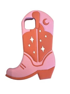 Custodia silicone stivali western cowgirl per iPhone 14 rosa arancione ragazza country - Foto 1 di 2