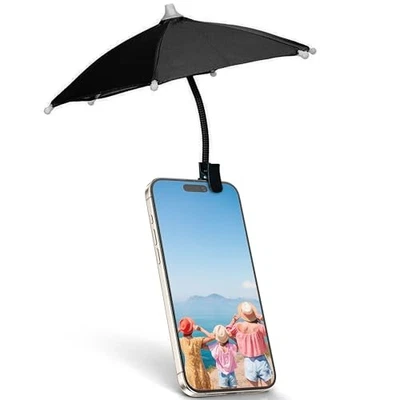 Phone Umbrella – Umbrella for Phone, Clip-On Sun Shade for Smartphones, Black - Image 1 of 4