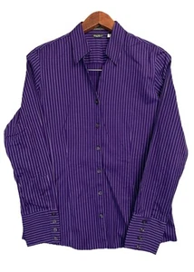 Eddie Bauer Purple Stripe Stretch Shirt Sz M Wrinkle Resistant Button Up Collar - Picture 1 of 12