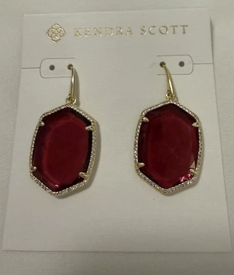 Kendra Scott Ruby Red Gold Earrings Berry Glass Daphne - Image 1 of 3