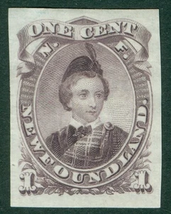 Newfoundland 1868. 1c Prince of Wales, type 1 colour trial in dull purple on... - Picture 1 of 2