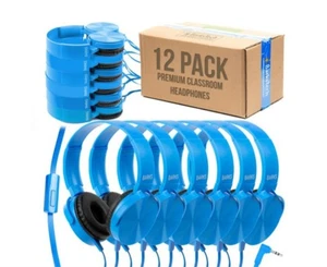 Barks Klassenzimmer Kopfhörer mit Mikrofon 12er Pack Blau Großpackung Upgrade On-Ear Set - Bild 1 von 8