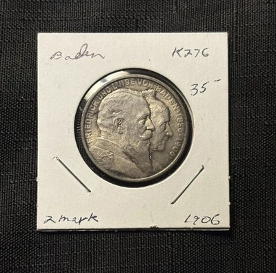 Baden 2 Mark 1906 German States Silver Coin KM#276 350K Mintage, AU - Image 1 of 4