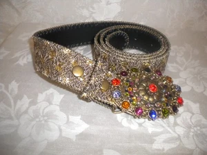 DECORATIVE LADIES BELT SZ 33 to 40 GORGEOUS BUCKLE BLACK GOLD GLITTER BAND BOX04 - Picture 1 of 5