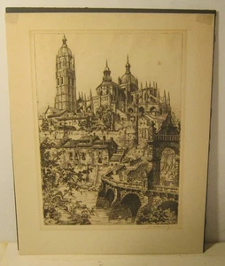 Early 1950's Wood Block CItyscape Print BUDAPEST Signed S. KOVALY? Unframed! NR! - Bild 1 von 7