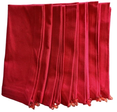 Pottery Barn Oversized Linen Cotton Napkins Beads Christmas 6 Red 20 X 20" NWT - Image 1 of 4