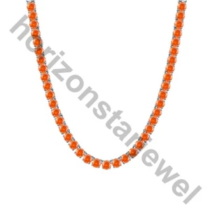 22" Tennis 5 MM Necklace 55 Ct Round Cut Orange Sapphire 14K White Gold Over - Picture 1 of 7