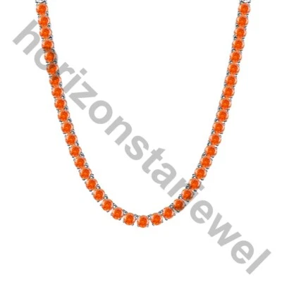22" Tennis 5 MM Necklace 55 Ct Round Cut Orange Sapphire 14K White Gold Over - Image 1 of 4