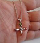 925 STERLING SILVER MULTI-COLOR CROSS NECKLACE PENDANT  / SIZE 36MM BY 27MM