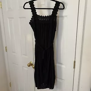 Vestido Midi Antiguo Marino Sin Mangas Negro Encaje Cinturón Talla S - Imagen 1 de 12