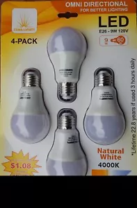 4Packs ( Counts) - Omni Directional LED E26 Light Bulbs UL US Listed - Picture 1 of 5