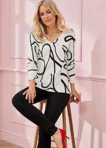 Kaleidoscope Women's Monochrome White/Black Fine Knitted Jumper Size 16 RRP £45 - Picture 1 of 5