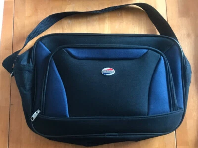 American Tourister Laptop Briefcase Portfolio Computer Bag 16”x11”x6" Black/Blue - Image 1 of 4