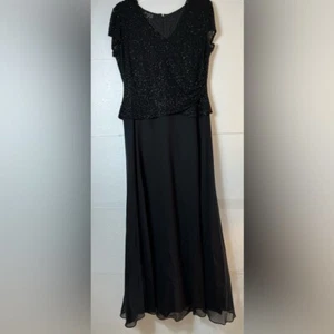 JKARA New York Women’s Beaded Black Flutter Sleeve Long Gown Dress Size 8 NWT - Picture 1 of 14