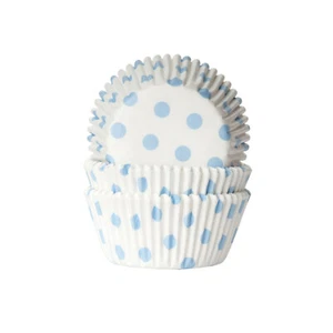50 Polka Dot Muffinförmchen weiß hellblau - Bild 1 von 1