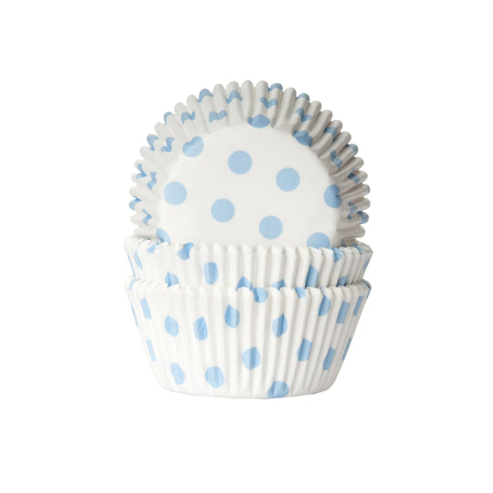 50 Polka Dot Muffinförmchen weiß hellblau - Bild 1 von 1