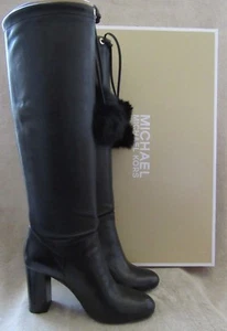 MICHAEL KORS Remi Alto Cuero Negro y Piel de Conejo Zapatos EE. UU. 8,5 EUR 39 Nuevo con Caja - Imagen 1 de 9