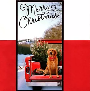 Golden Retriever rot LKW & Baum Punze Weihnachtskarte & Geld Geschenk Halter - Bild 1 von 3