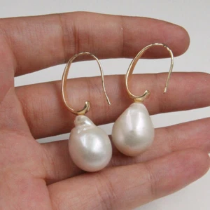 Huge 19 mm White Unusual Keshi Keishi Drip Baroque Pearl leverback Earring - Picture 1 of 12