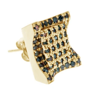 2/3 Ct Round Cut Blue Simulated 14K Yellow Gold Plated Cluster Stud Earrings - Picture 1 of 6