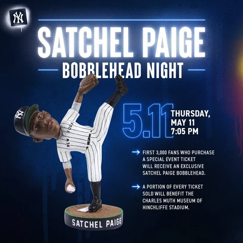 2023 NEW YORK YANKEES SATCHEL PAIGE BOBBLEHEAD BRAND NEW IN BOX SGA $65 BIN Cover