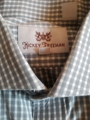 Hickey Freeman 正装衬衫男式 17 绿色白色格子纽扣长袖休闲 — 第 1/4 张图片